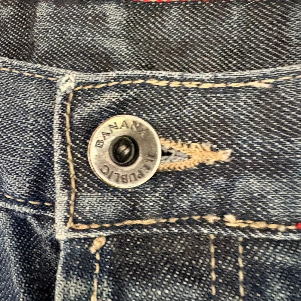 Banana Republic‎ Mens Straight Leg Button Fly Blue Jeans Dark Wash Distressed